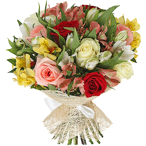  Antalya Florist 7 pc Astomeria & 7 pc Rose Bouquet