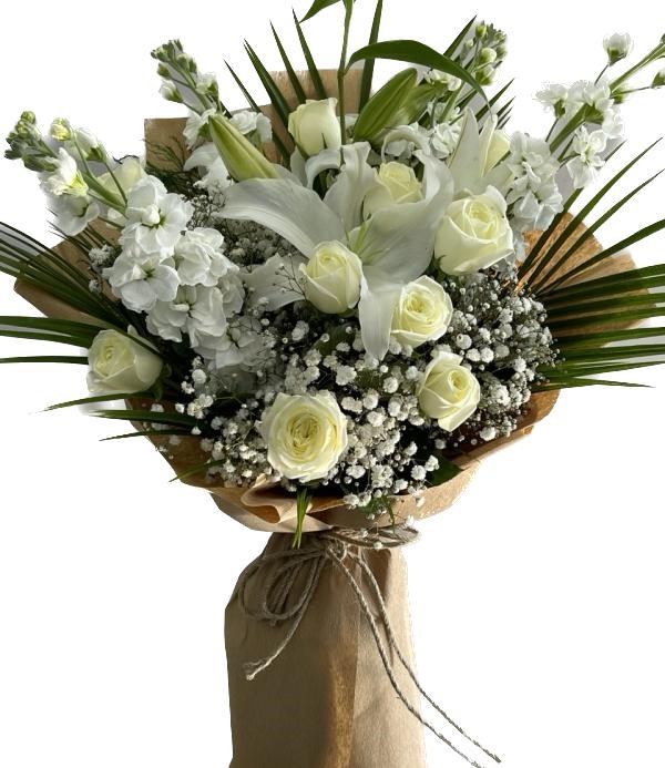  Antalya Çiçek Siparişi Beyaz Şebboy Lilyum Gül Buket