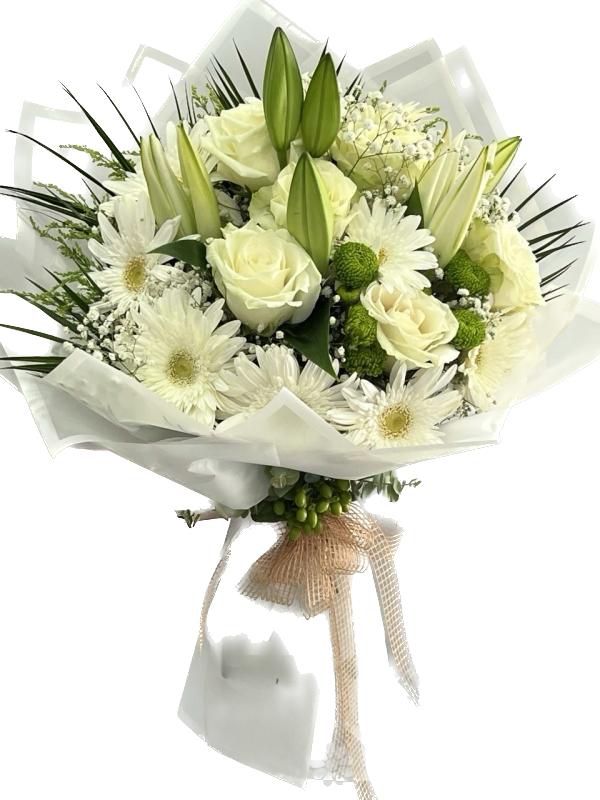  Antalya Çiçek Siparişi Beyaz Gerbera Gül Lilyum Buket