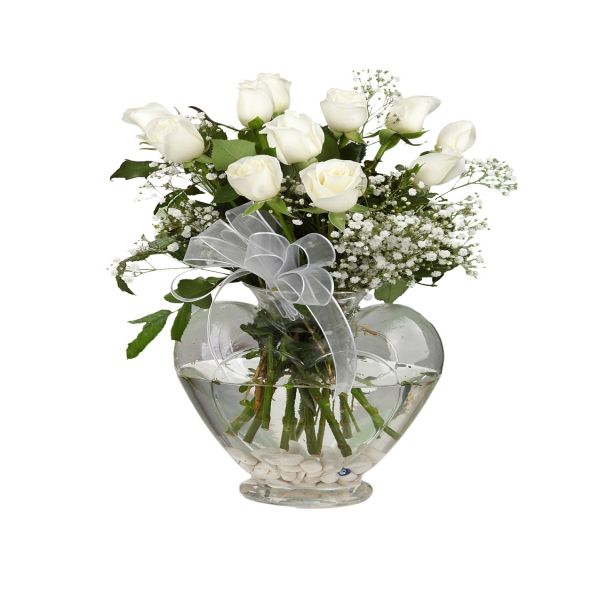  Antalya Flower 11 Pcs Roses in White Heart Vase