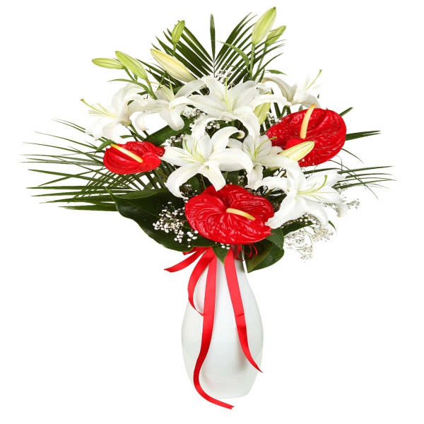  Antalya Çiçek Gönder Vazoda Lilyumlar ve Antoryum