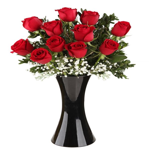  Antalya Blumen 11 Rosen in einer schwarzen Vase