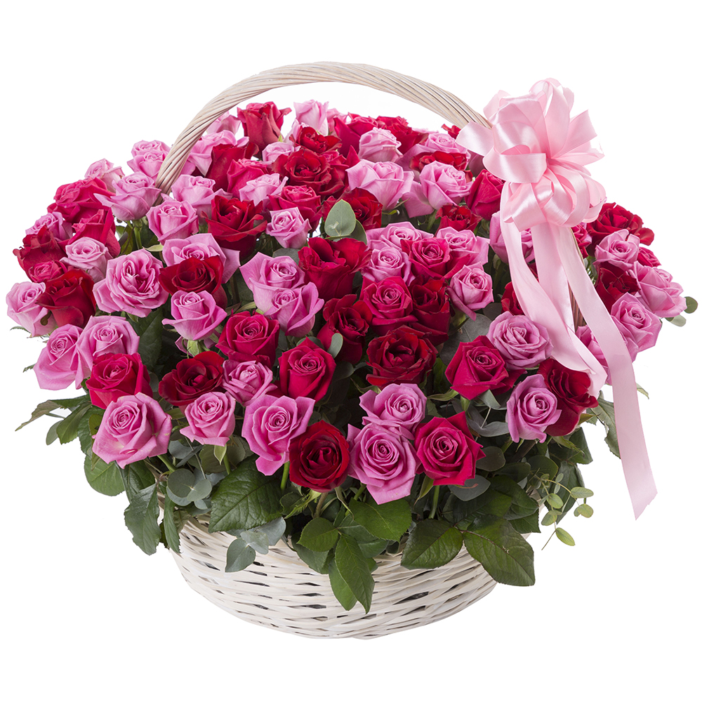 Antalya Florist 101 Pieces of Pink Red Roses in a Basket
