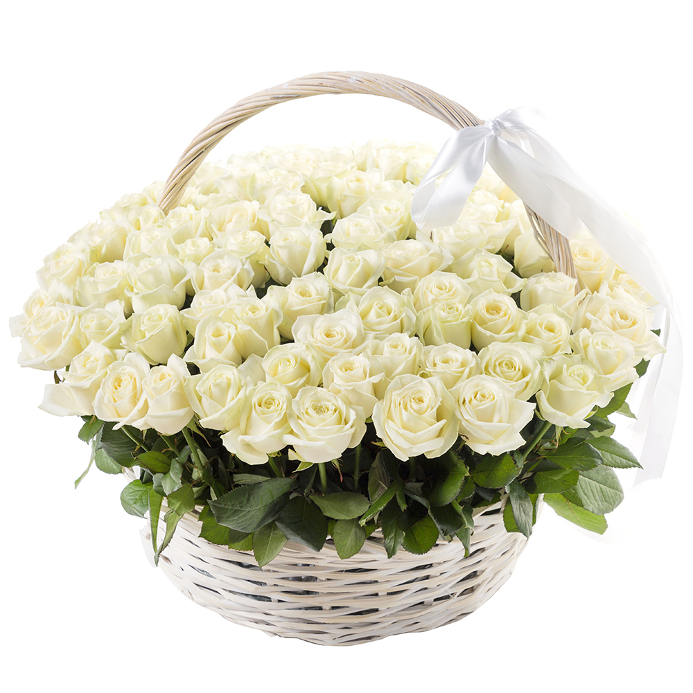  Заказ цветов в Анталия‎  101 белая роза в корзине