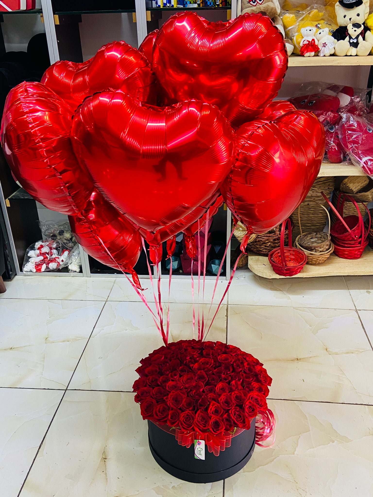  Antalya Flower 81 Pcs. Red Roses in Box & 9 Pcs. Balloons