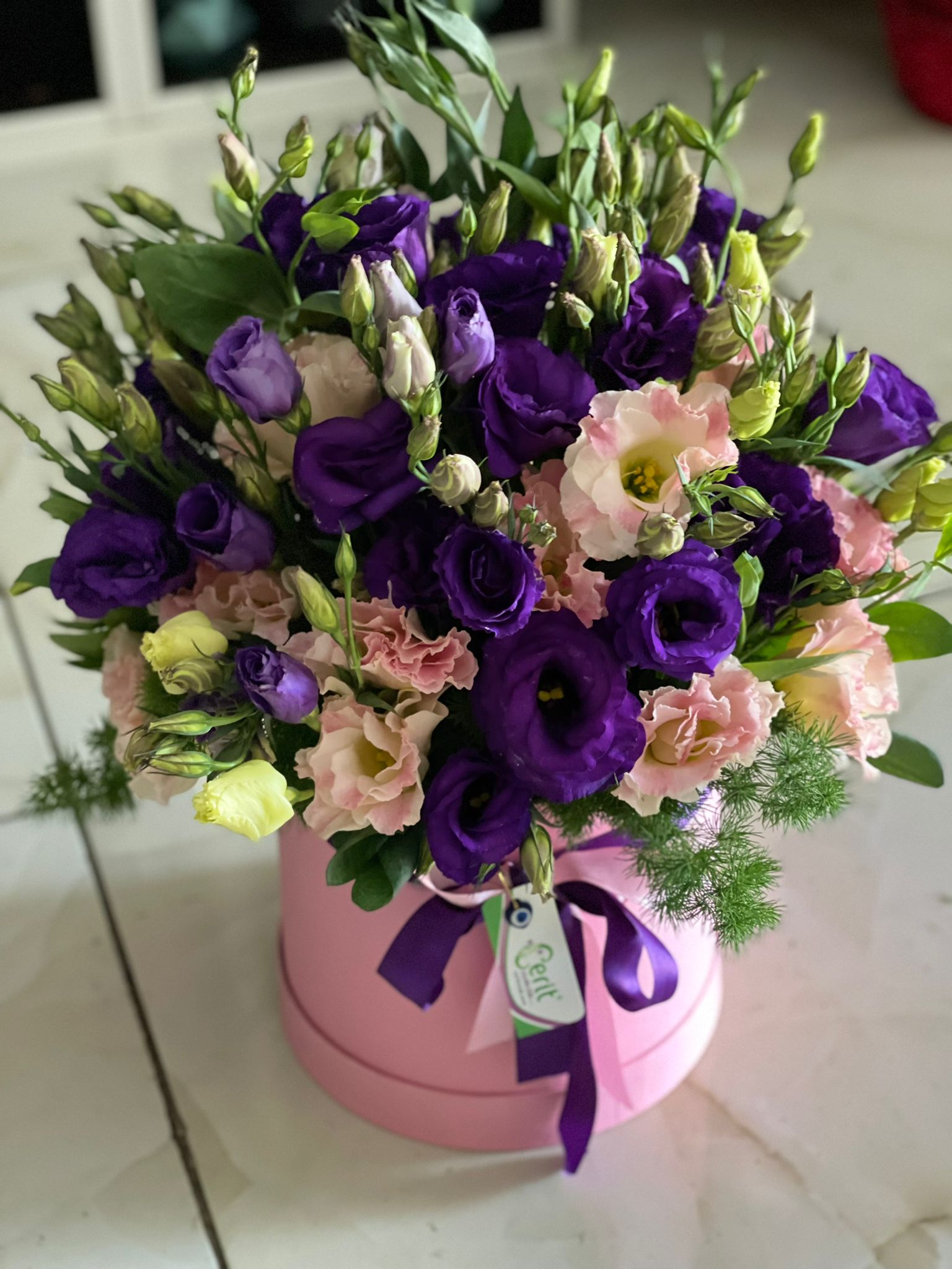  Antalya Flower Order Purple Pink Lisianthus in a Pink Box