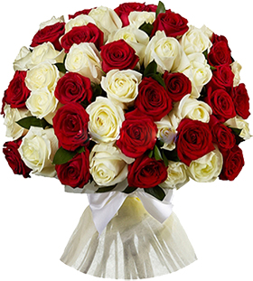 Заказ цветов в Анталия‎  51шт.Красные&Белая роза