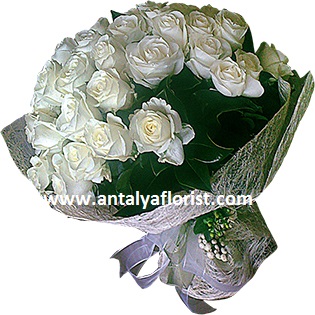 Флорист в Анталия‎  Букет белых роз 25 штук