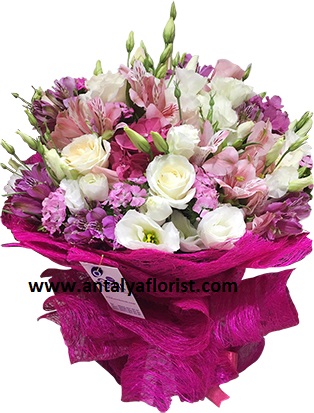  Заказ цветов в Анталия‎  розовый белый букет