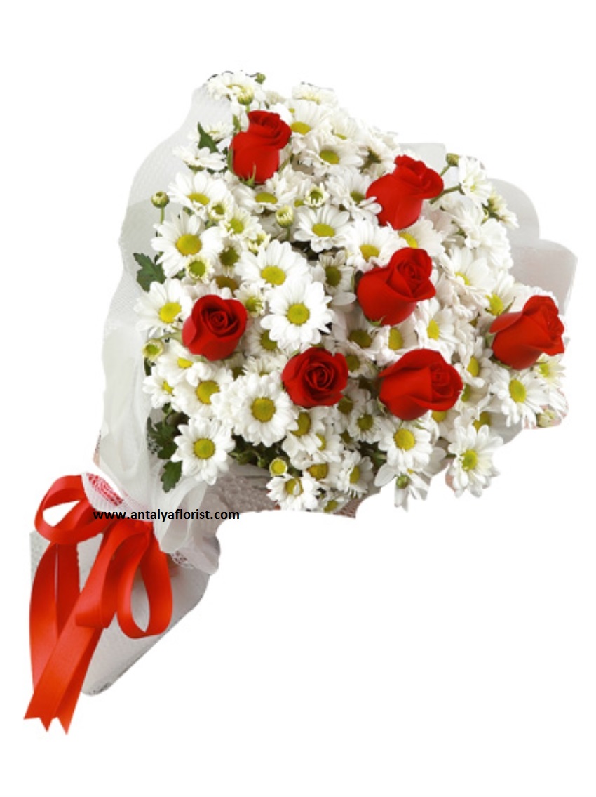  Antalya Çiçek Siparişi Papatya ve Gül Buket