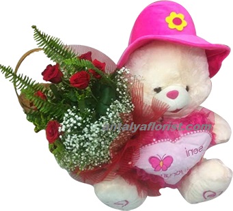  Antalya Flower Pink Teddy Bear&7 Red Roses