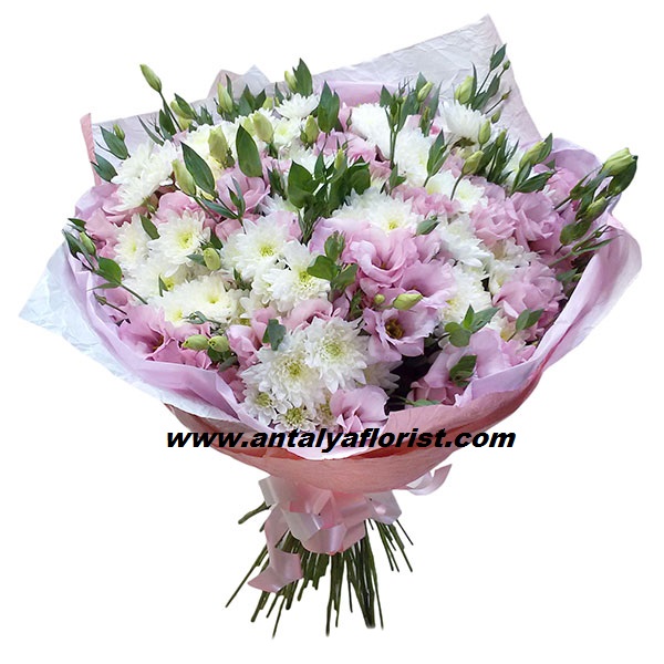 Флорист в Анталия‎    хризантем&розовых лизиантус Букет