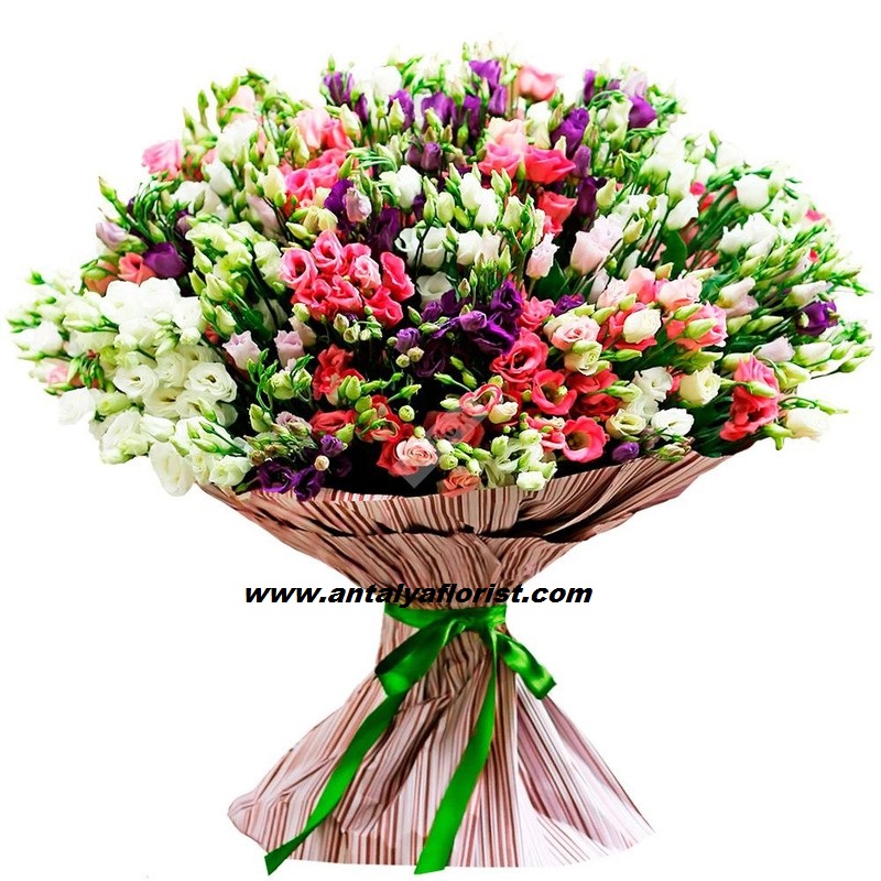  Доставка цветов в Анталия‎  Большой букет красочных лизиантус